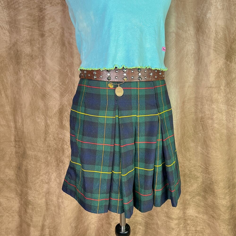 Vintage Plaid Shorts 80s High Rise Pleated Navy Green Uniform Academia Punk